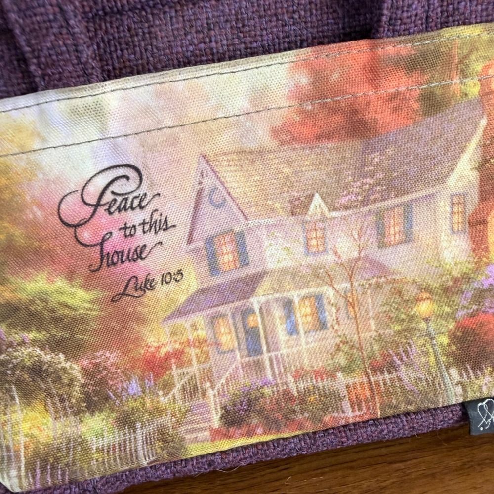 Vintage Gregg Bible Cover Case Large Purple Cottage House Luke 10:5 Made USA - Picture 2 of 12